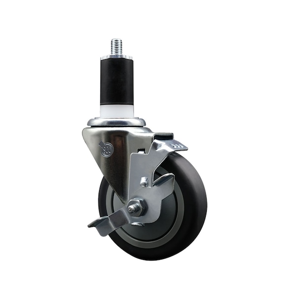 Service Caster 4'' SS Thermoplastic Rubber Swivel 1-1/2'' Expanding Stem Caster with Brake SCC-SSEX20S414-TPRB-TLB-112 - main